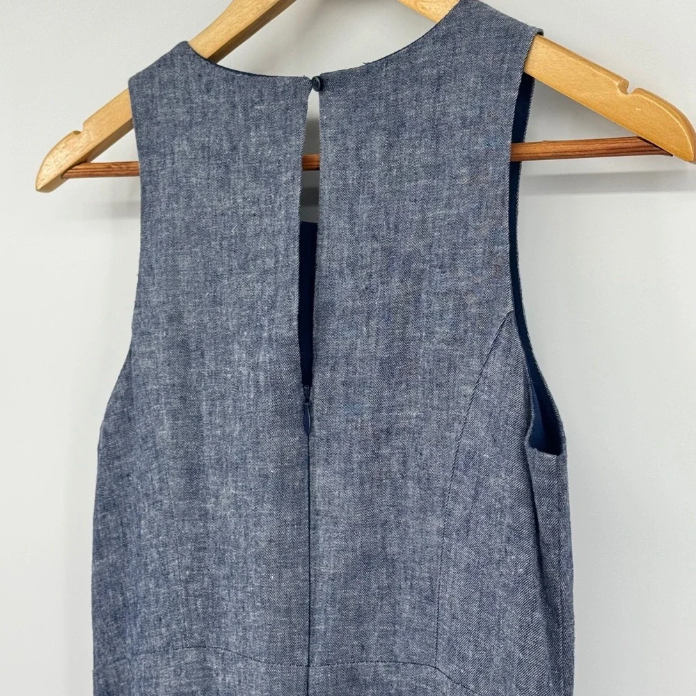 Banana Republic Women‎ Blue Linen Blend Wide Leg Sleeveless Jumpsuit Petite 4P
